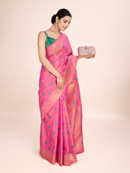Monjolika Fashion Exquisite Designs With This Regal Light Pink Rich Look Banarasi Tissue Silk Saree | Grocsy