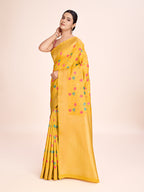 Monjolika Fashion Exquisite Designs With This Regal Yellow Rich Look Banarasi Tissue Silk Saree | Grocsy