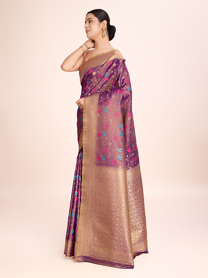 Monjolika Fashion Exquisite Designs With This Regal Light Brown Rich Look Banarasi Tissue Silk Saree | Grocsy
