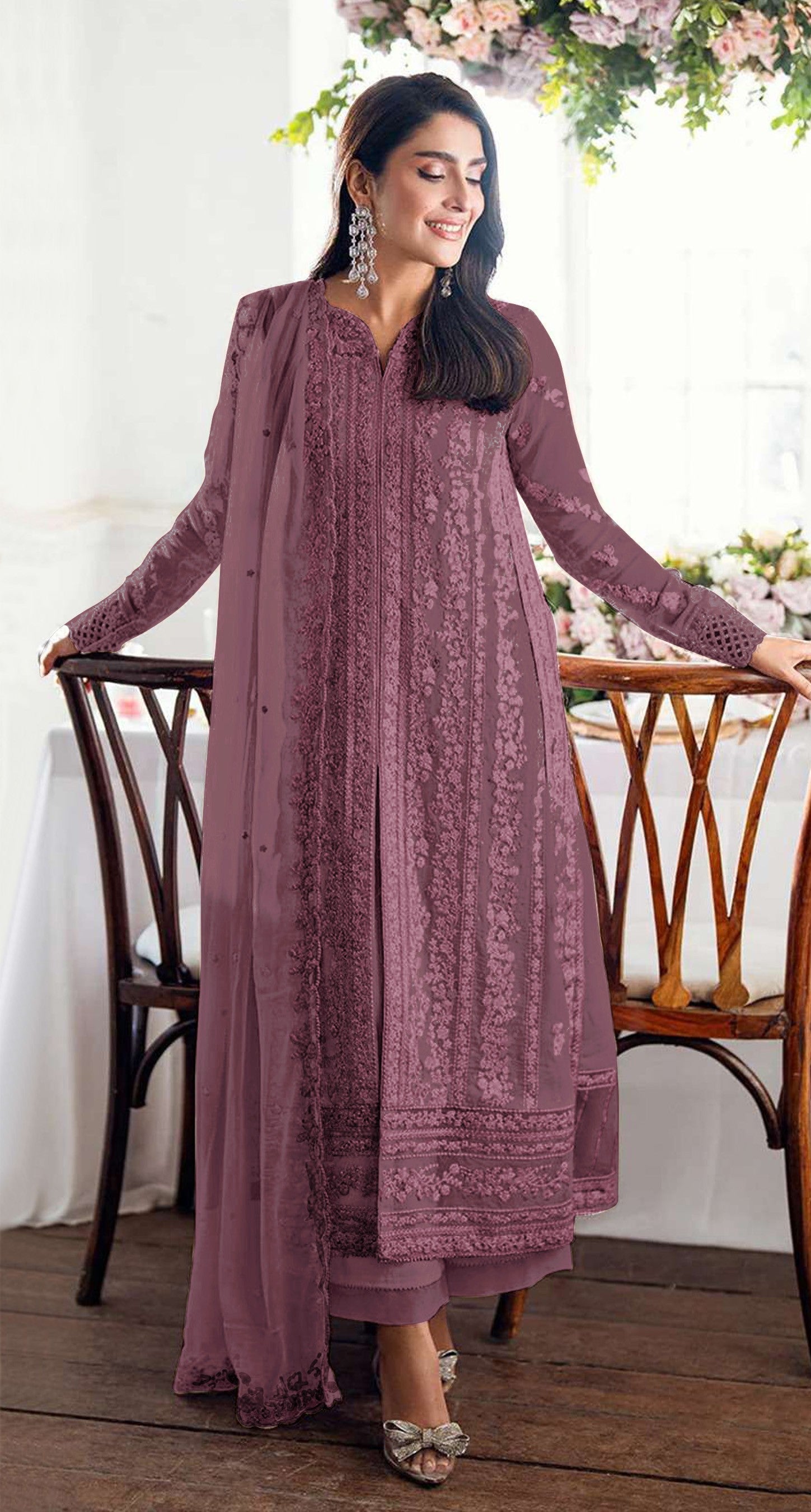 Anaita Purple Faux Georgette Suit With Embroidery Sequence & Khatli Work | Grocsy