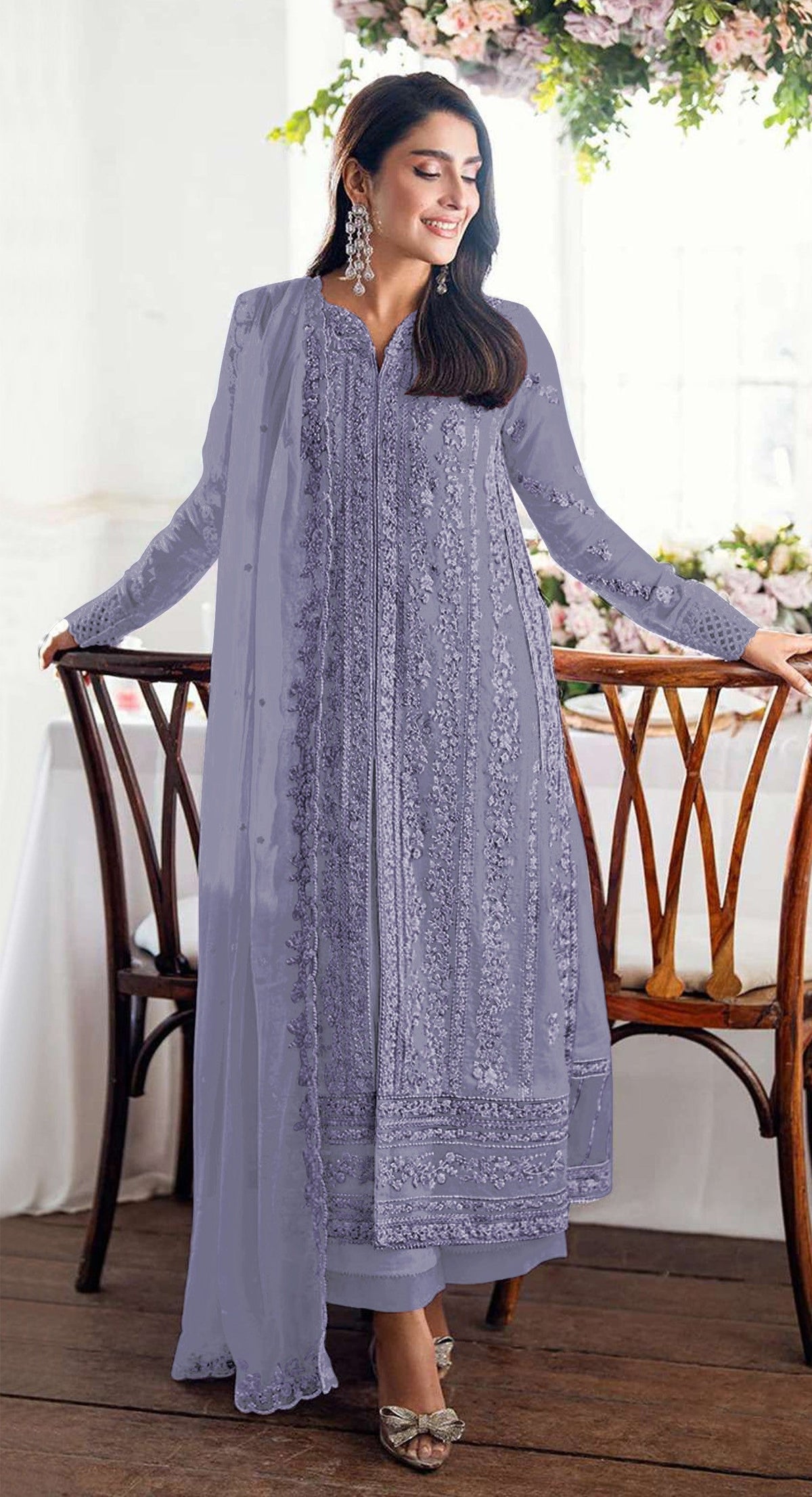 Anaita Lavender Fox Georgette Suit With Embroidery Sequenc & Khatli Work | Grocsy