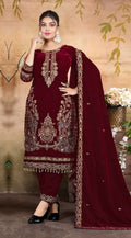 Anaita Red Velvet Suit With Embroidery & Zarkan Work | Grocsy
