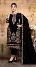 Anaita Black Velvet Suit With Embroidery & Zarkan Work | Grocsy