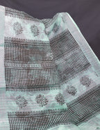 Gleaming Sea Blue And Black Pichwai Print Cotton Linen Saree By Gayathri Reddy Designer Studio | Grocsy
