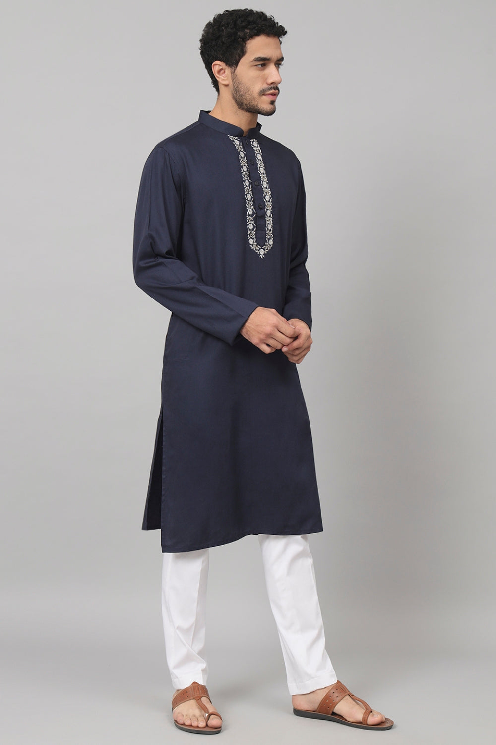 Neckline Embroidered Cotton Kurta by Hilo Design | Grocsy