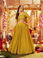 Anaita Yellow Georgette Lehenga Choli With Sequence & Thread Work | Grocsy