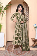 Miravan Women'S Polka Dot Printed Pure Cotton Anarkali Kurta With Dupatta | Grocsy