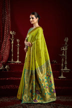 Joban Fashion Mustard Green Paithani Silk Blend Butti Saree | Grocsy