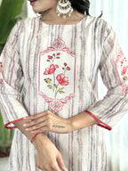 White Multi Viscose Chanderi Stitched Suit With Dupatta - Tanisha | Grocsy