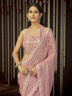 Myra Baby Pink Art Silk Heavy Embroidered Designer Saree | Grocsy