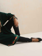 trueBrowns Green Kashmiri Floral Embroidered Woollen Phiran Kurta | Grocsy