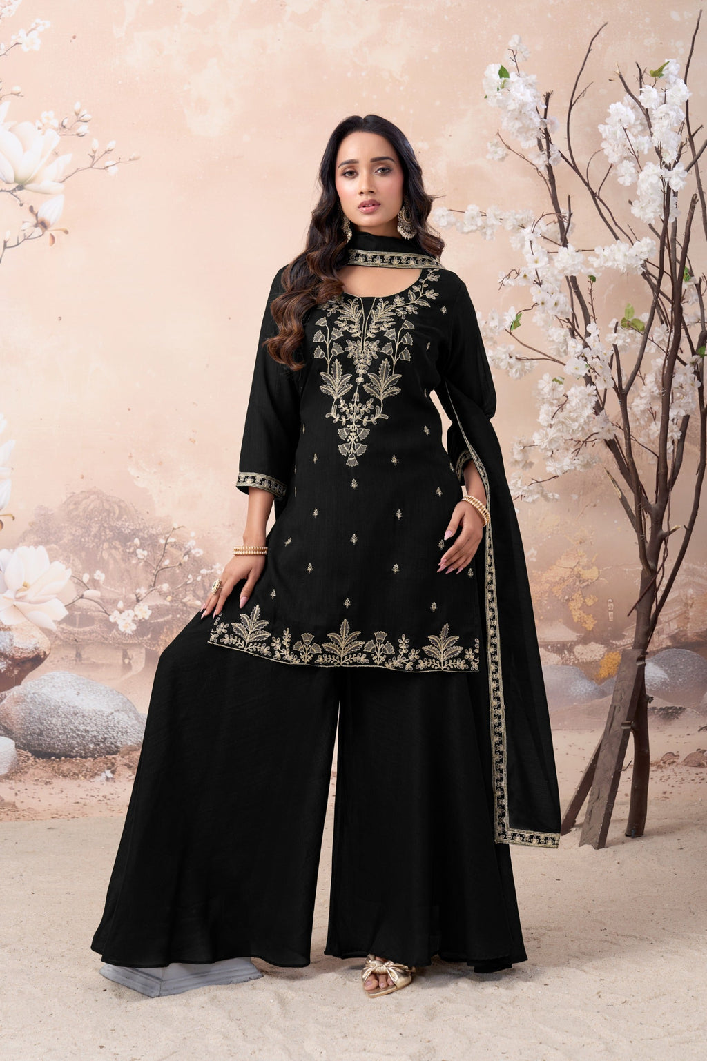 Anaita Black Vichitra Silk Readymade Suit with Coding Work | Grocsy