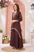 Anaita Coffee Readymade Suit with Coding Work | Grocsy