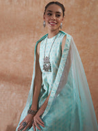 InWeave Women's Powder Blue Jacquard Halter Kurta Set W Powder Blue Or Dupatta | Grocsy
