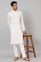 Giza Cotton Off White Plain Kurta by Hilo Design | Grocsy