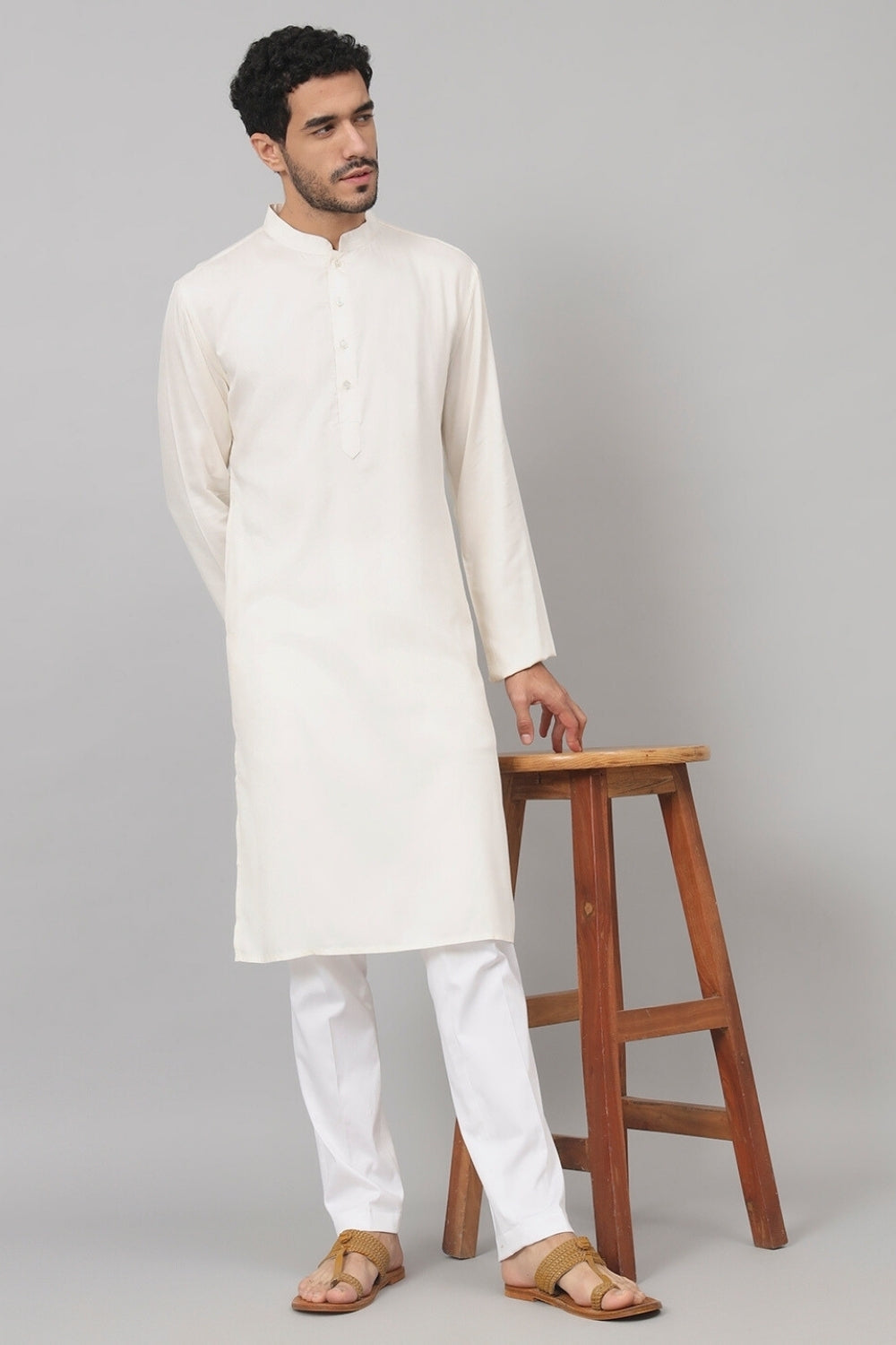 Giza Cotton Off White Plain Kurta by Hilo Design | Grocsy