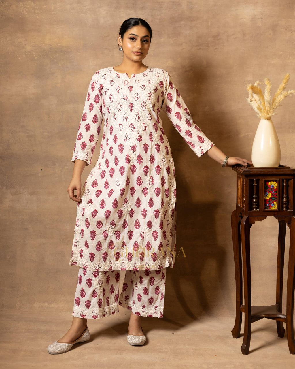 Gharana India Cotton Coord Floral Printed Kurta With Palazzo Set | Grocsy