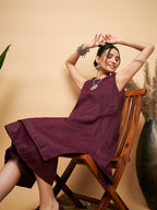 InWeave Women's Wine Solid Short Kurta Palazzo Set | Grocsy