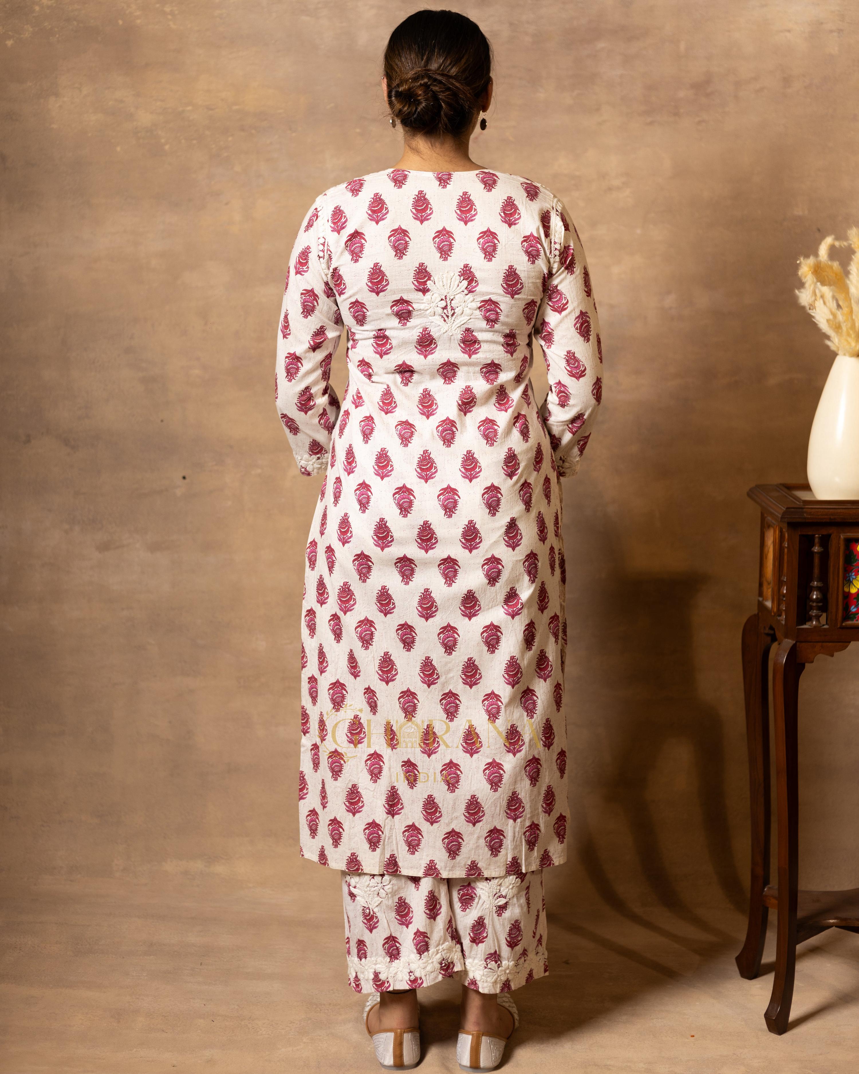 Gharana India Cotton Coord Floral Printed Kurta With Palazzo Set | Grocsy