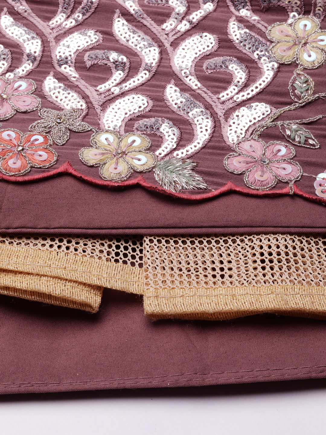 House of Panchhi Rose Gold Chinon Sequins Embroidery Lehenga Choli & Dupatta | Grocsy