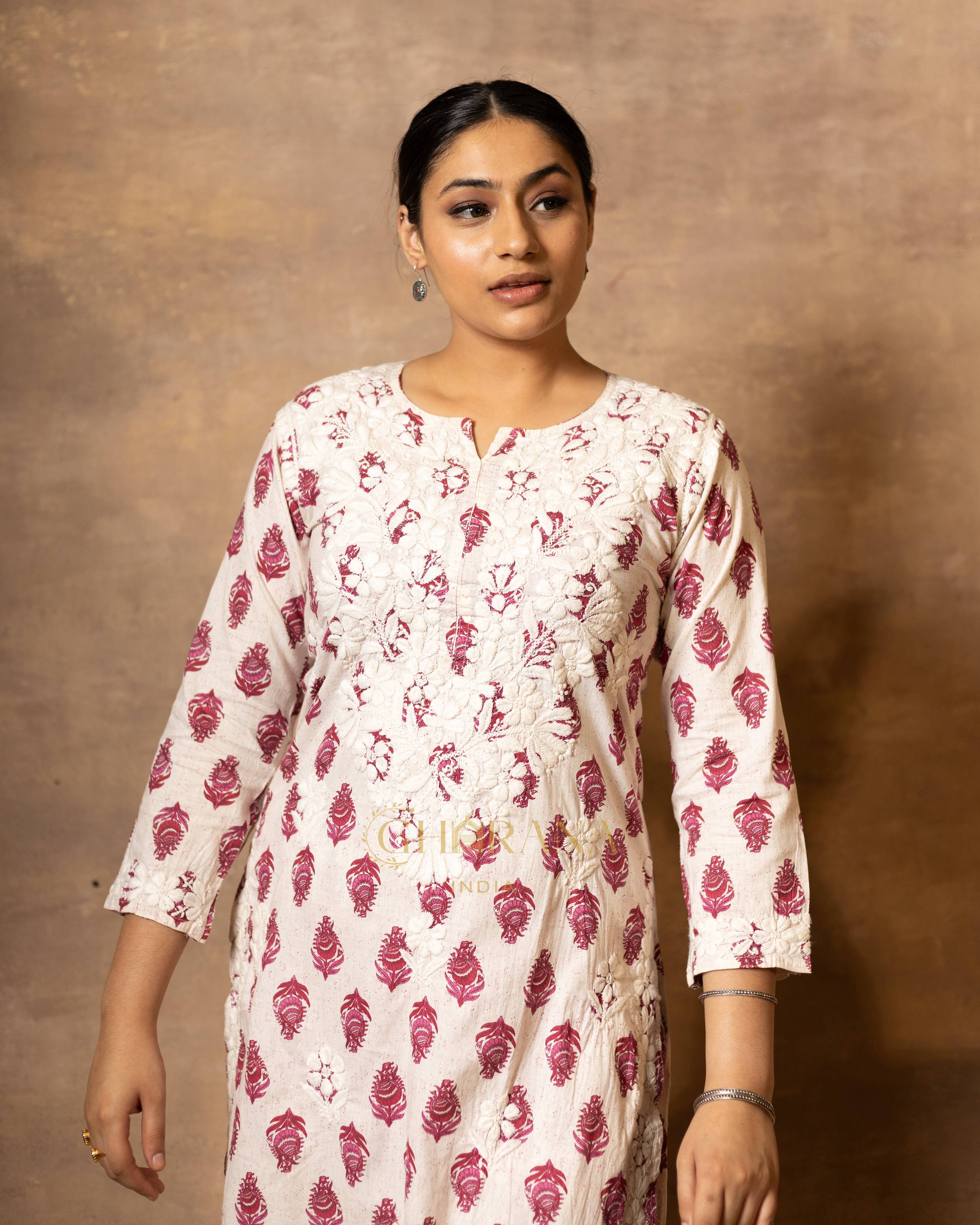 Gharana India Cotton Coord Floral Printed Kurta With Palazzo Set | Grocsy