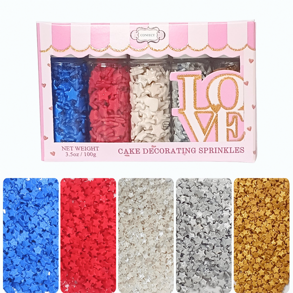 Confect Mix Blue, Red, Silver, White & Gold Patriotic Sprinkles | Mighty Hero Sprinkles | Grocsy