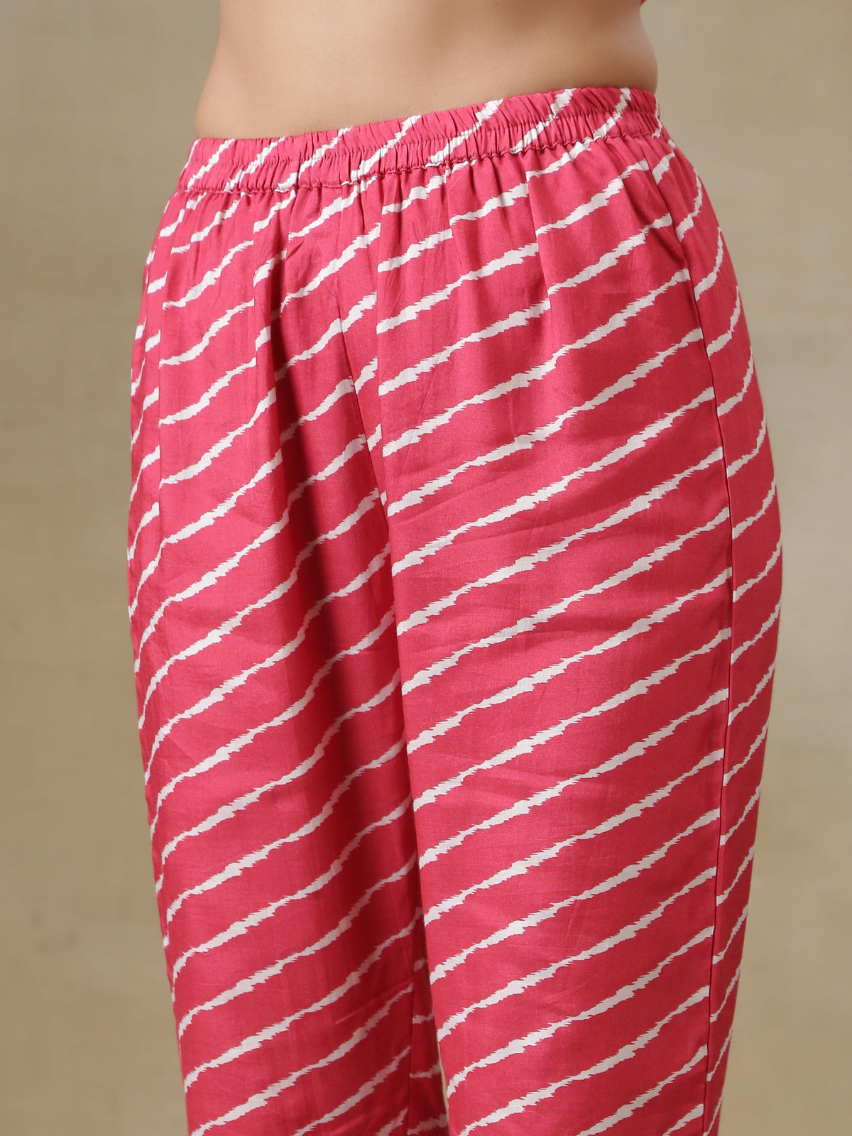 trueBrowns Pink Bandhani Printed Silk Anarkali Kurta Pant Dupatta Set | Grocsy