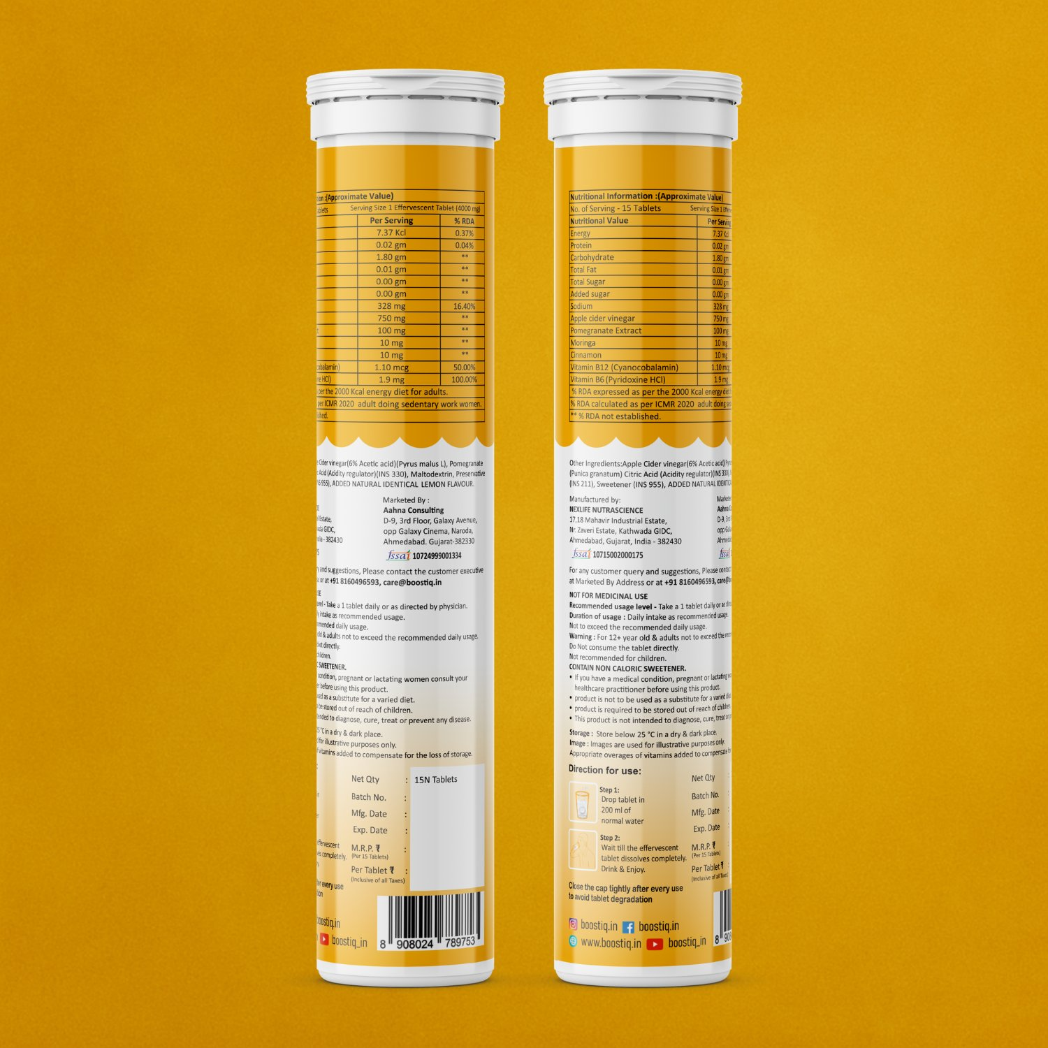 BOOSTIQ ACV Moringa & Cinnamon Effervescent Tablets - Lemon Flavour | Grocsy