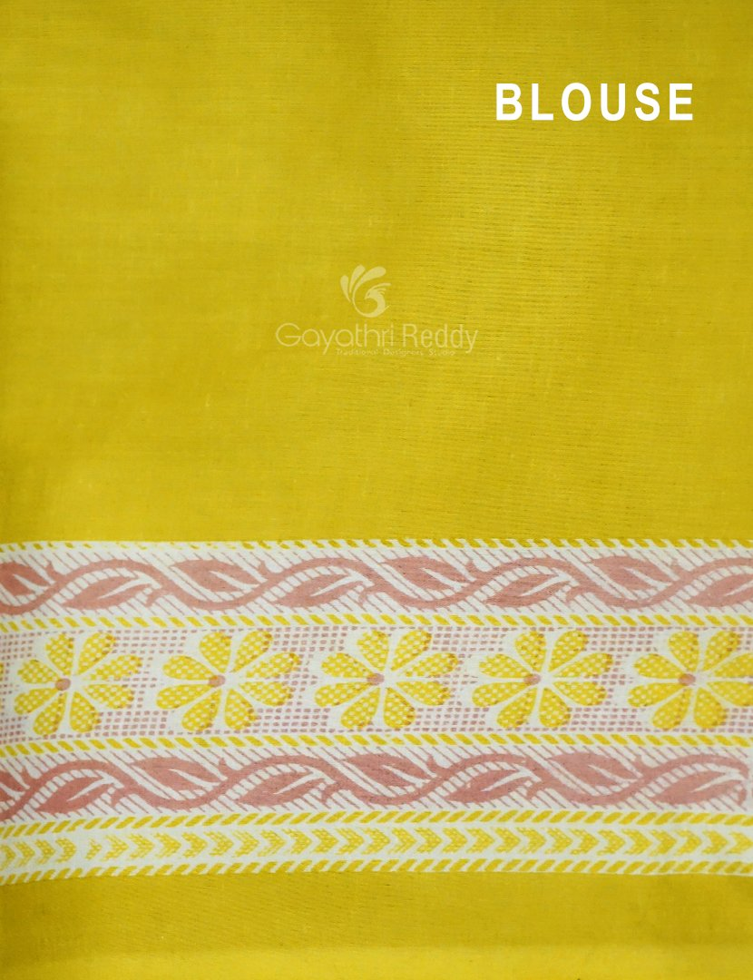 Mehendi Green And Lime Green Block Print Pure Kota Cotton Saree By Gayathri Reddy Designer Studio | Grocsy
