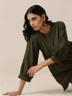 trueBrowns Olive Green Slub Texture Baggy Sleeve Co-Ord Set | Grocsy