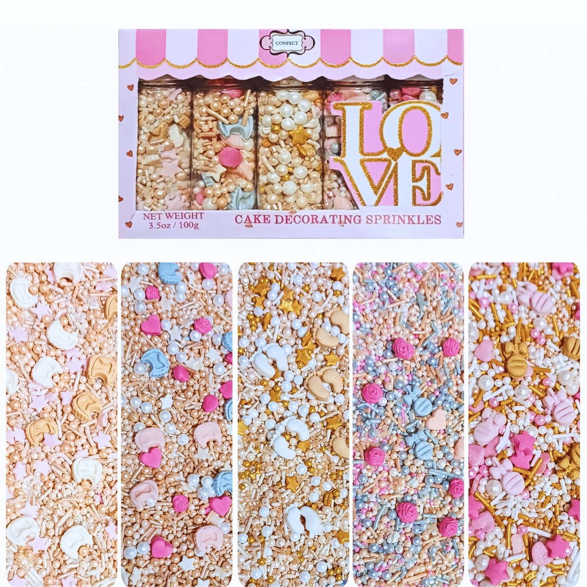 Confect Girls Baby Shower Sprinkles | Mix Heart, Teddy, Baby Feed Bottle & Baby Feet Sprinkles | Grocsy