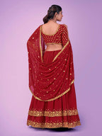 Myra Red Georgette Embroidered Designer Lehenga | Grocsy