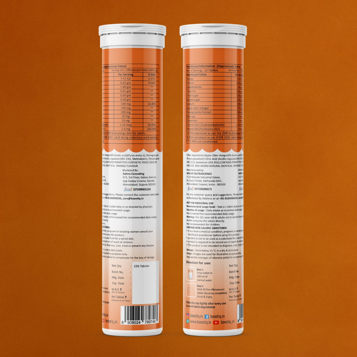 BOOSTIQ ACV Moringa & Cinnamon Effervescent Tablets - Orange Flavour | Grocsy