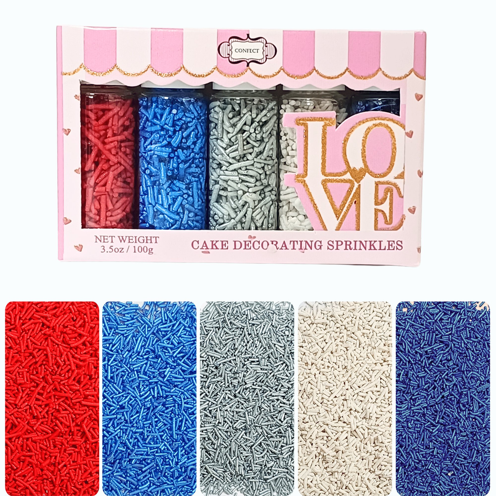 Confect Mix Red, White, Blue & Silver Jimmies | Justice League Patriotic Sprinkles | Grocsy