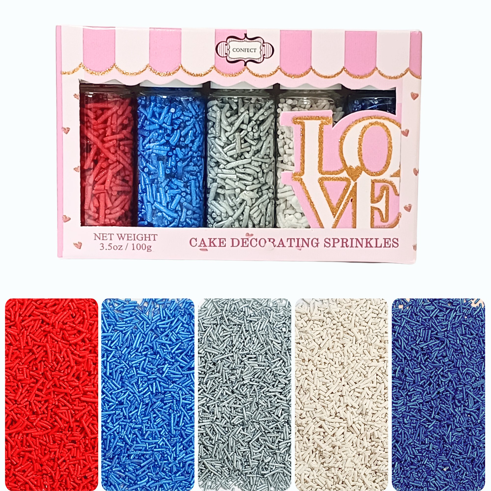 Confect Mix Red, White, Blue & Silver Jimmies | Justice League Patriotic Sprinkles | Grocsy