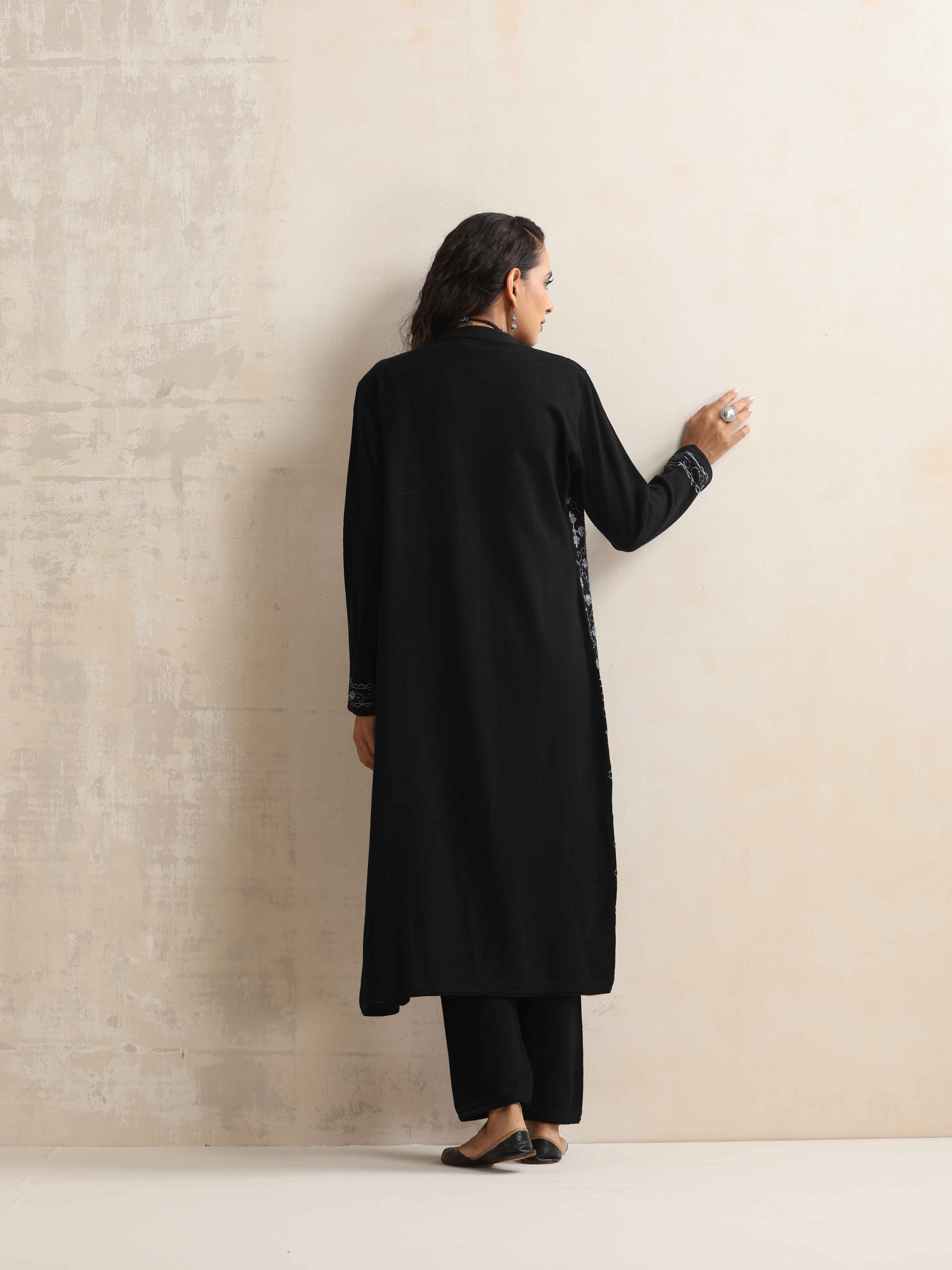 trueBrowns Black Kashmiri Woollen Jacket 3pc Set | Grocsy