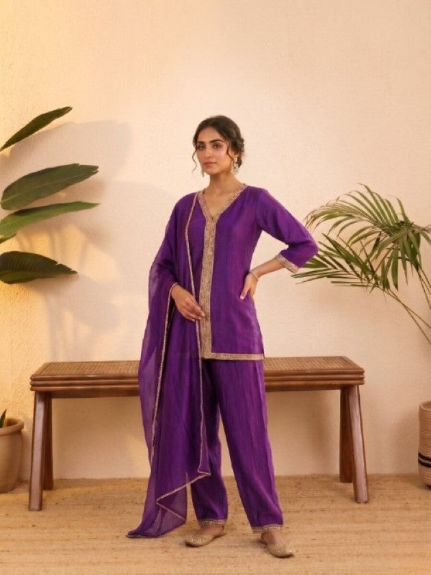 Anaita Purple Stylish Readymade Co-Ords Set | Grocsy