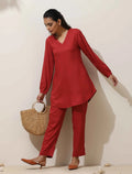 trueBrowns Maroon Viscose Co-ord Set | Grocsy