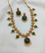 Jewel City Traditional Gold-Plated Temple Jewelry Necklace Set with Matching Earrings, Handcrafted Ethnic Bridal Party Wear | Grocsy