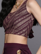 Indian Clothing Ahalyaa Purple & Gold-Toned Printed Sequinned Foil Print Ready to Wear Lehenga & Blouse With Dupatta | Grocsy