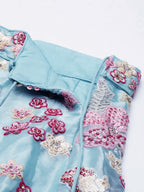 House of Panchhi Turquoise Blue Organza Sequins And Zarkan Embroidery Lehenga Choli & Dupatta | Grocsy