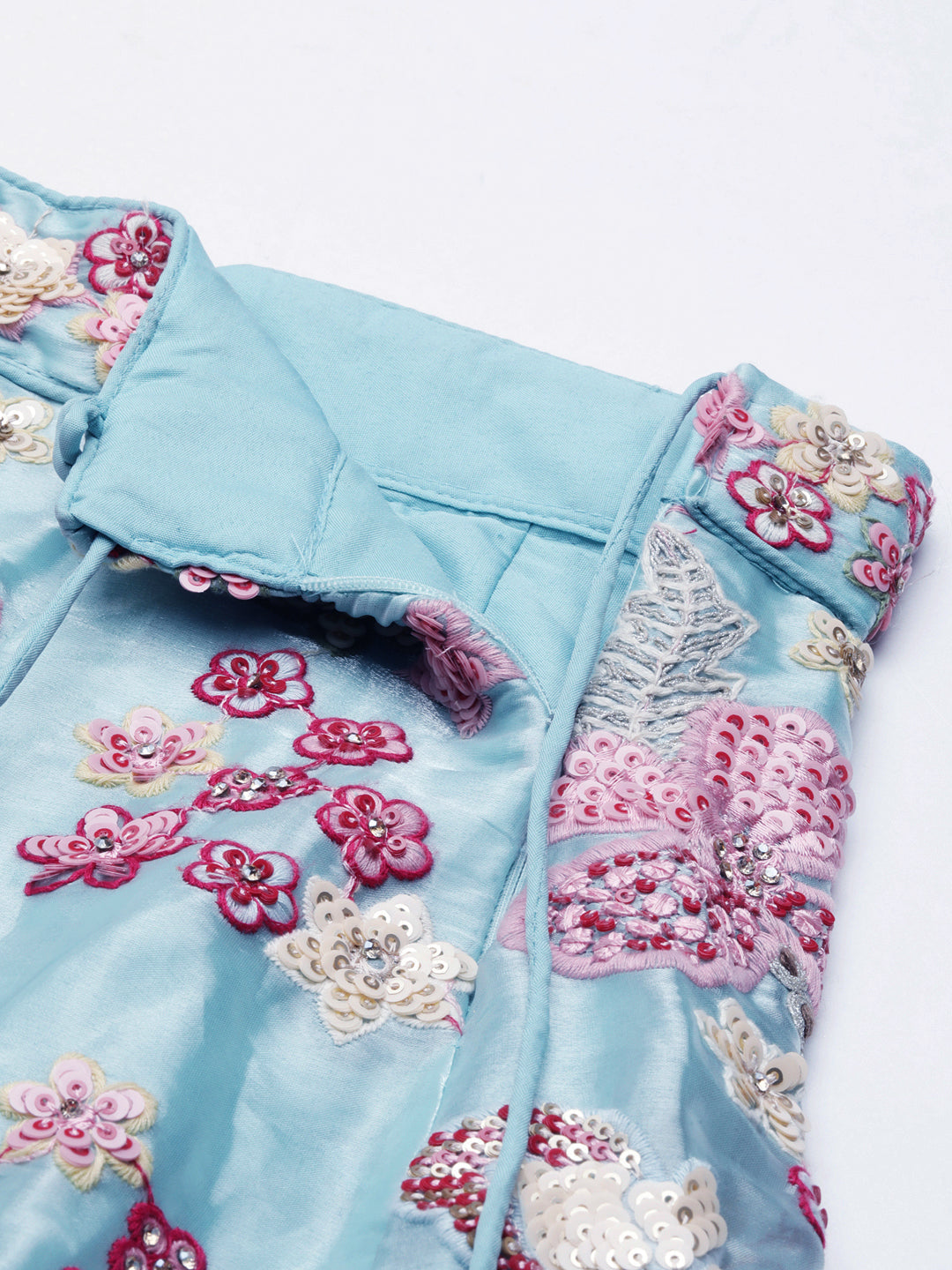 House of Panchhi Turquoise Blue Organza Sequins And Zarkan Embroidery Lehenga Choli & Dupatta | Grocsy