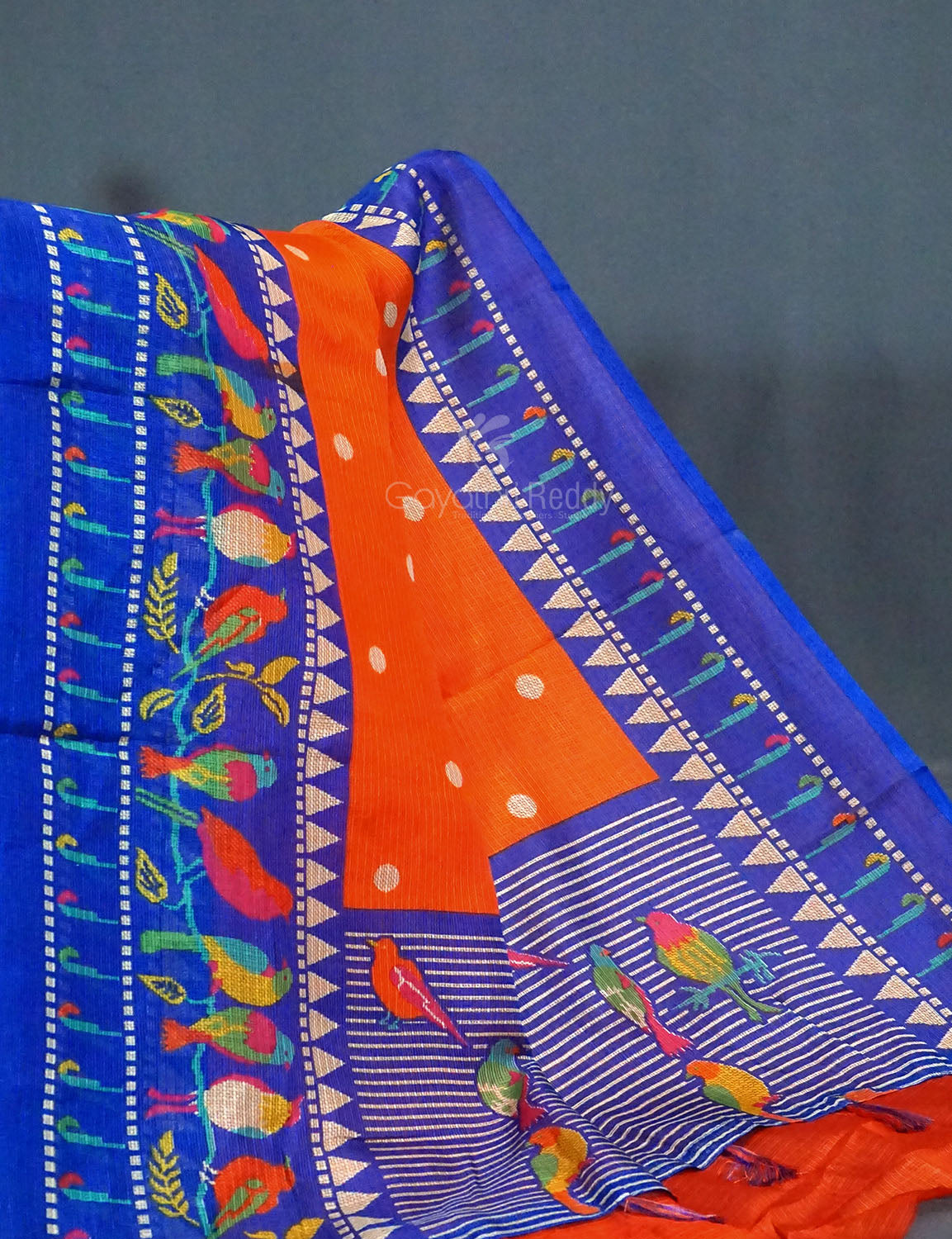 Dark Orange Colored with Buttes Semi Silk Kota Saree By Gayathri Reddy Designer Studio | Grocsy