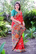 Lorenvalley Fashion Premium Red Dola Silk Embroidery and Diamond work with Jacquard Lace Border Saree | Grocsy