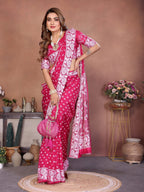Anaita Pink Handmade Bandhej Viscose Silk Saree With Blouse | Grocsy