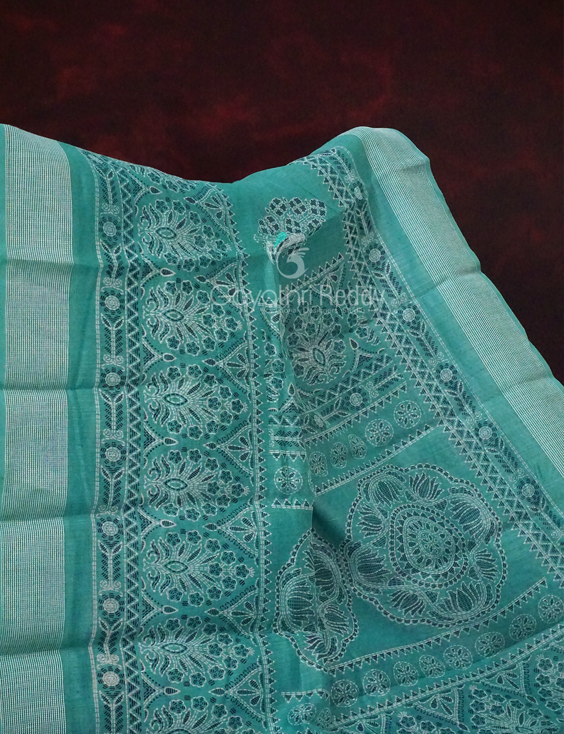 Rama Green Coloured Block Print Semi Chanderi Saree By Gayathri Reddy Designer Studio | Grocsy