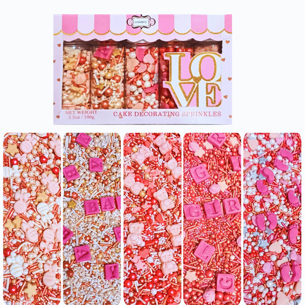 Confect Girls Baby Shower Sprinkles | Mix Silver, Gold & Blush pink Sprinkles Pack of 5 | Grocsy