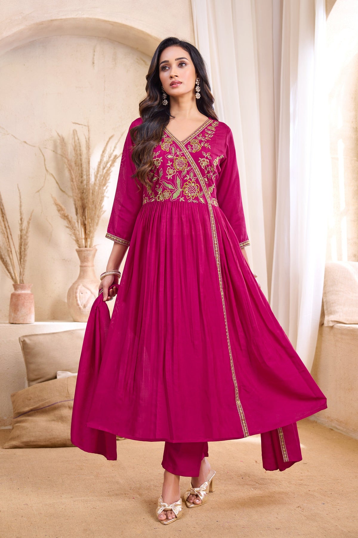 Anaita Pink Anarkali Readymade Suit with Embroidery Work | Grocsy