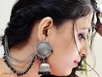 Tehzeeb Creations Women's Silver And Black Colour Oxidised Earrings With Tikka | Grocsy