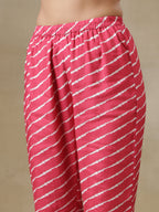trueBrowns Pink Bandhani Printed Silk Anarkali Kurta Pant Dupatta Set | Grocsy
